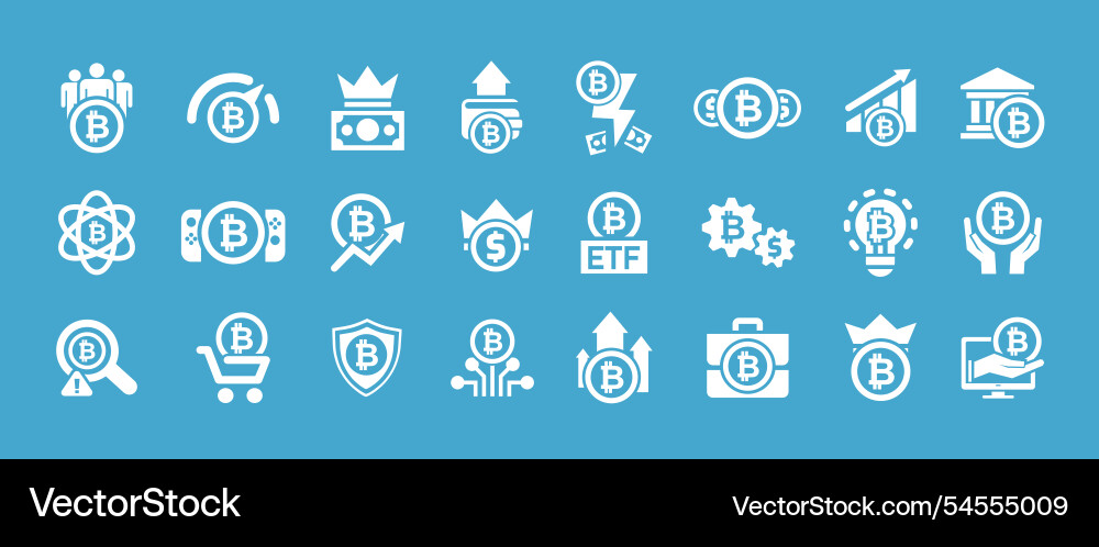 Bitcoin popularity theme set of web icons Bitcoin popularity theme set of web icons vector image