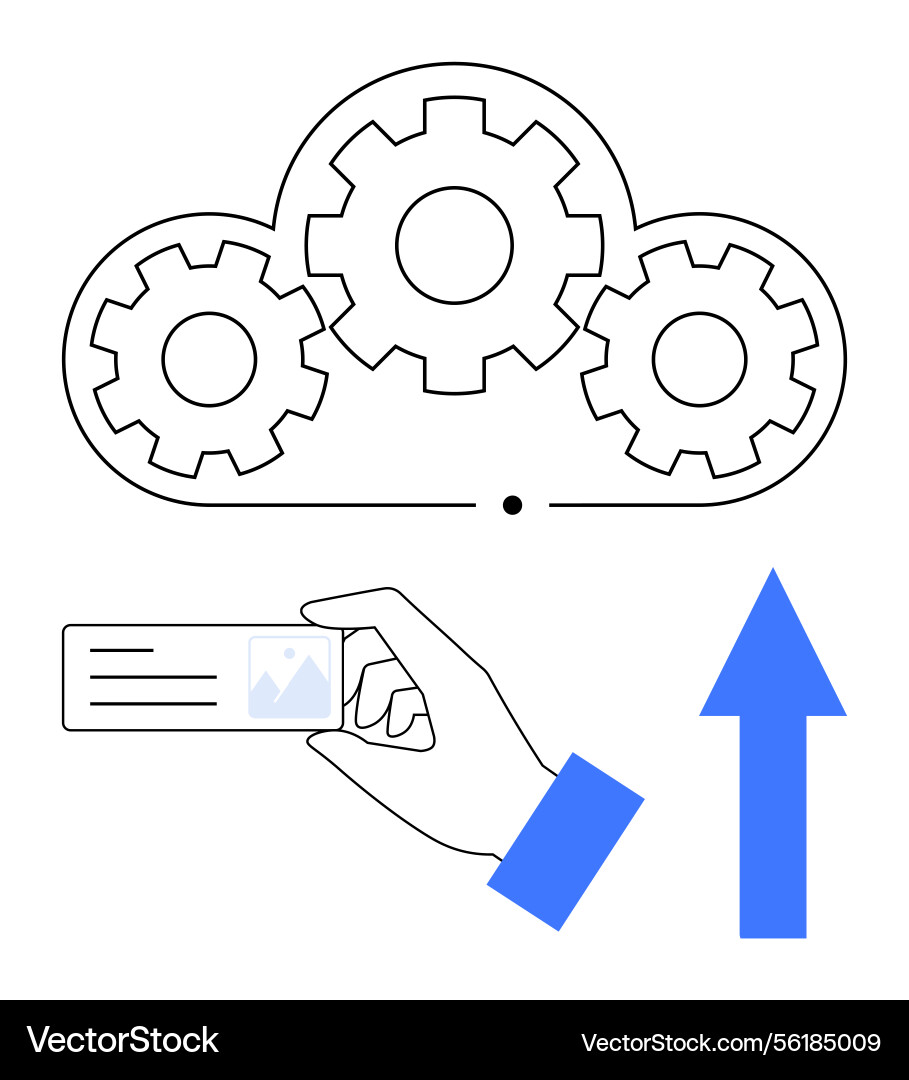 Cloud integration with gear mechanism data upload vector image