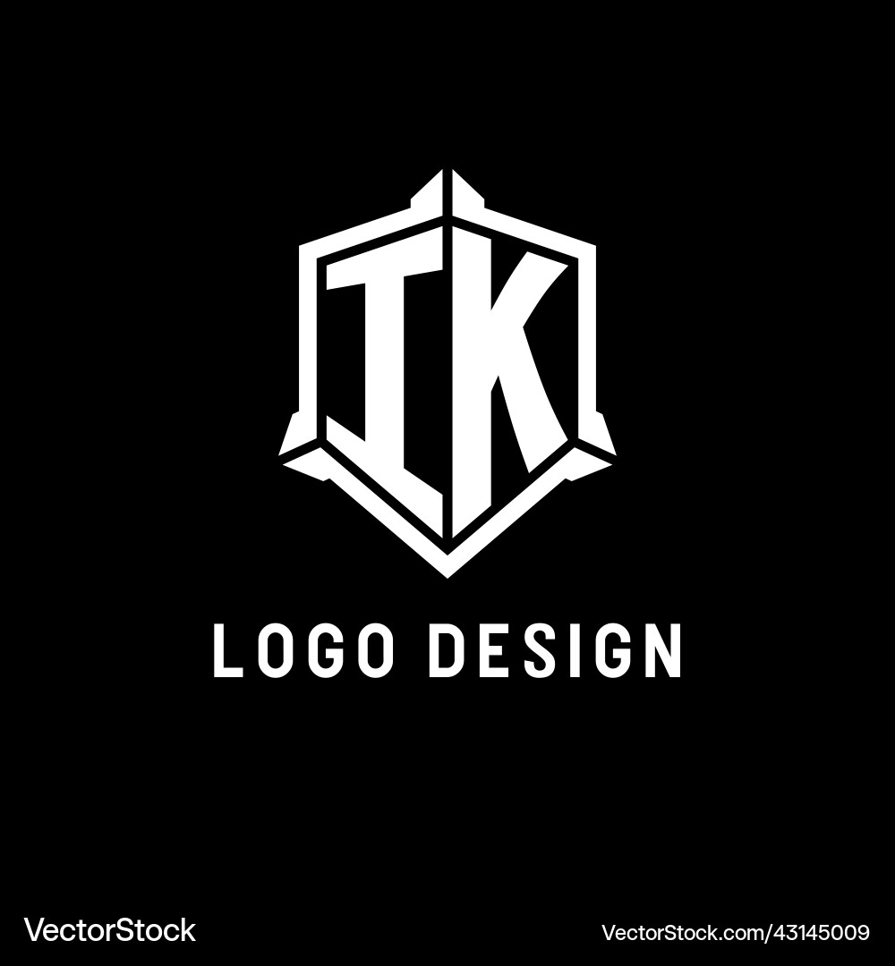 Ik logo initial with shield shape design style vector image