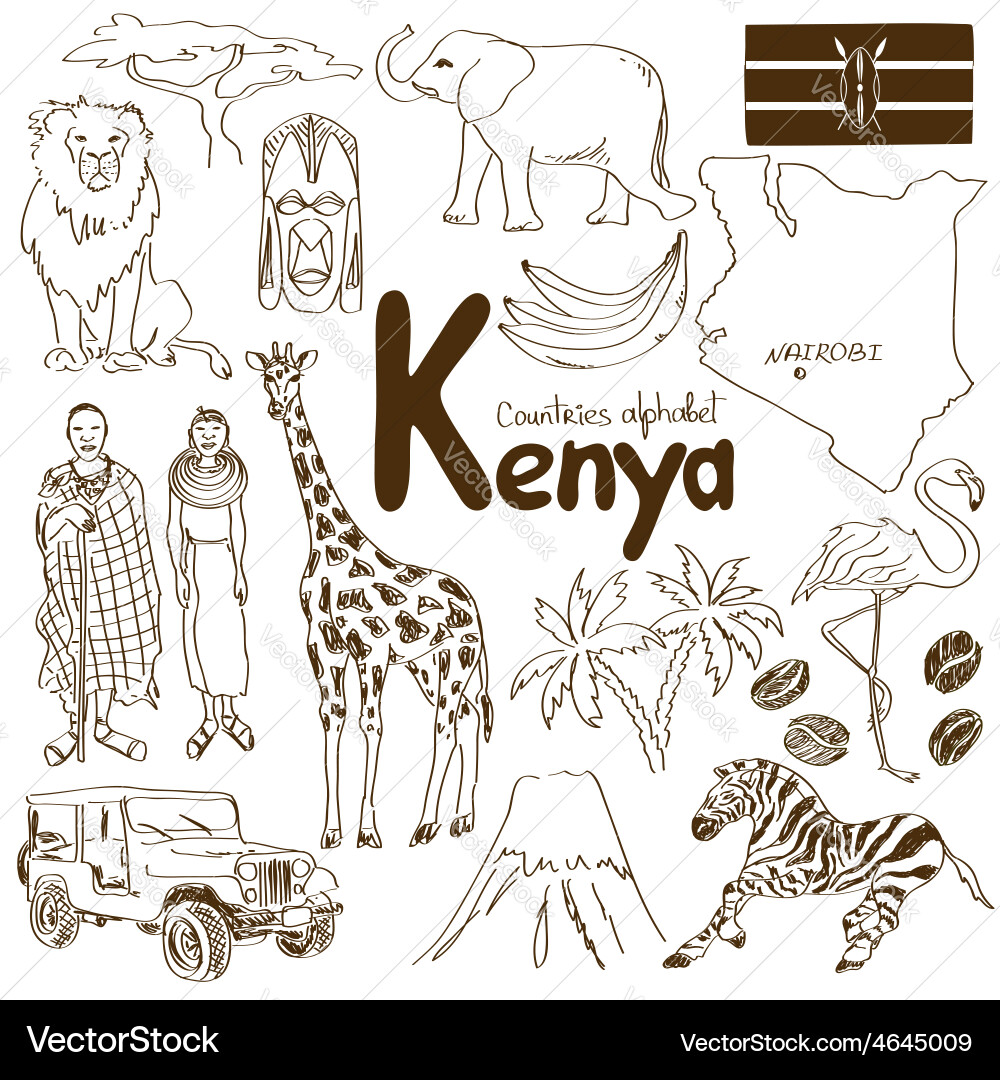 Kenya Icons Sketch Collection Vector Image
