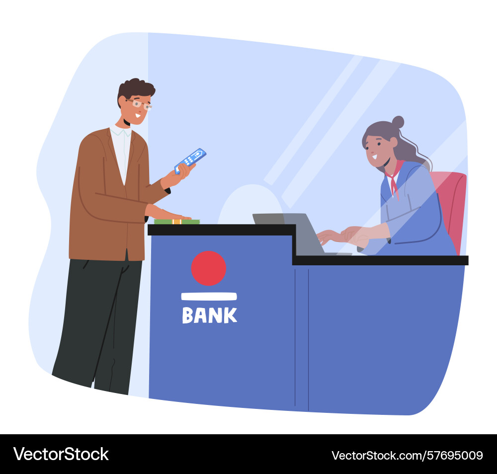 Man bank client using mobile application Man bank client using mobile application Vector Image