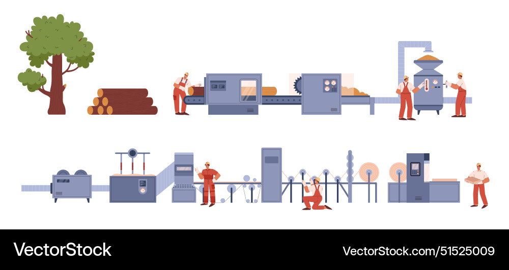 Paper factory scene on isolated background Paper factory scene on isolated background vector image