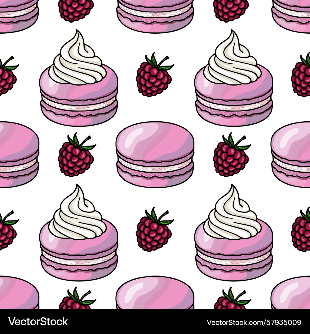 Seamless pattern of pink macarons with whipped Vector Image