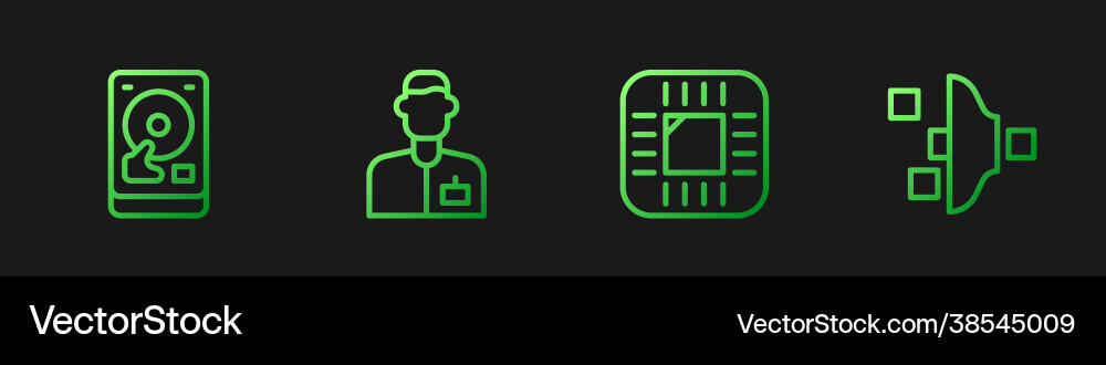 Set line processor with cpu hard disk drive hdd Vector Image