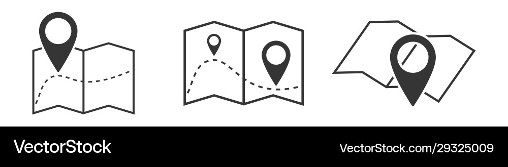 Set outline map symbols location icon vector image
