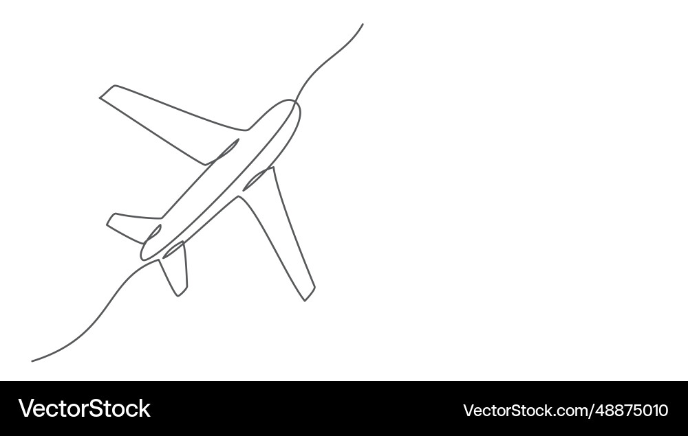 Airplane one line drawing isolated on white vector image