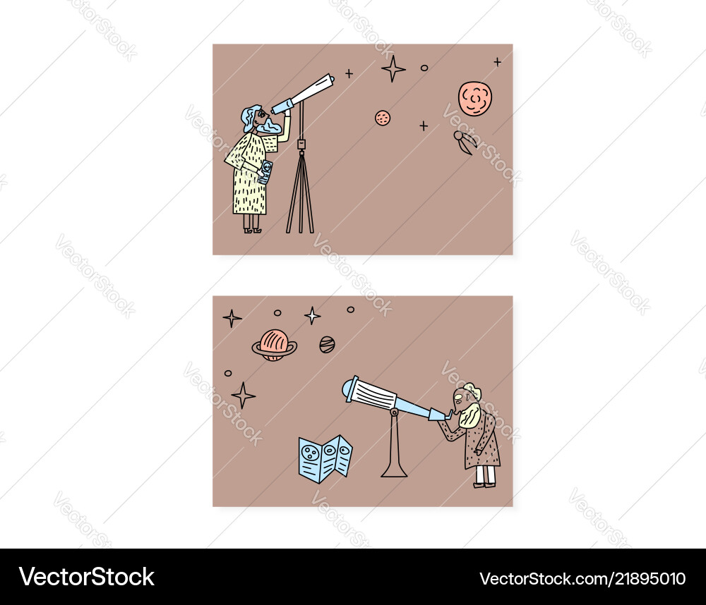 Design of astronomers and space objects Vector Image
