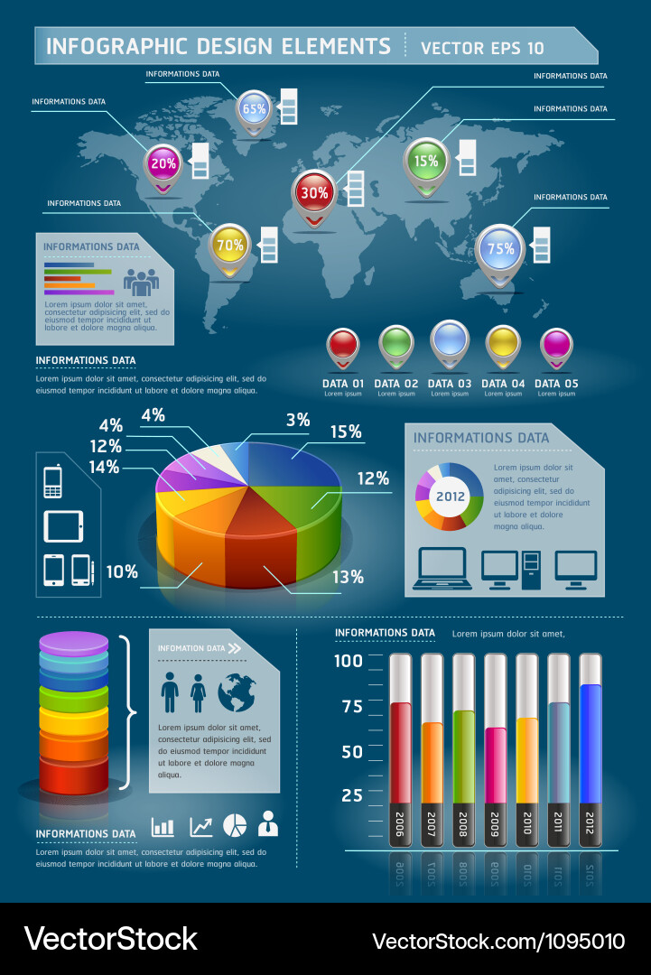 Global Information Chart with Map Elements vector image