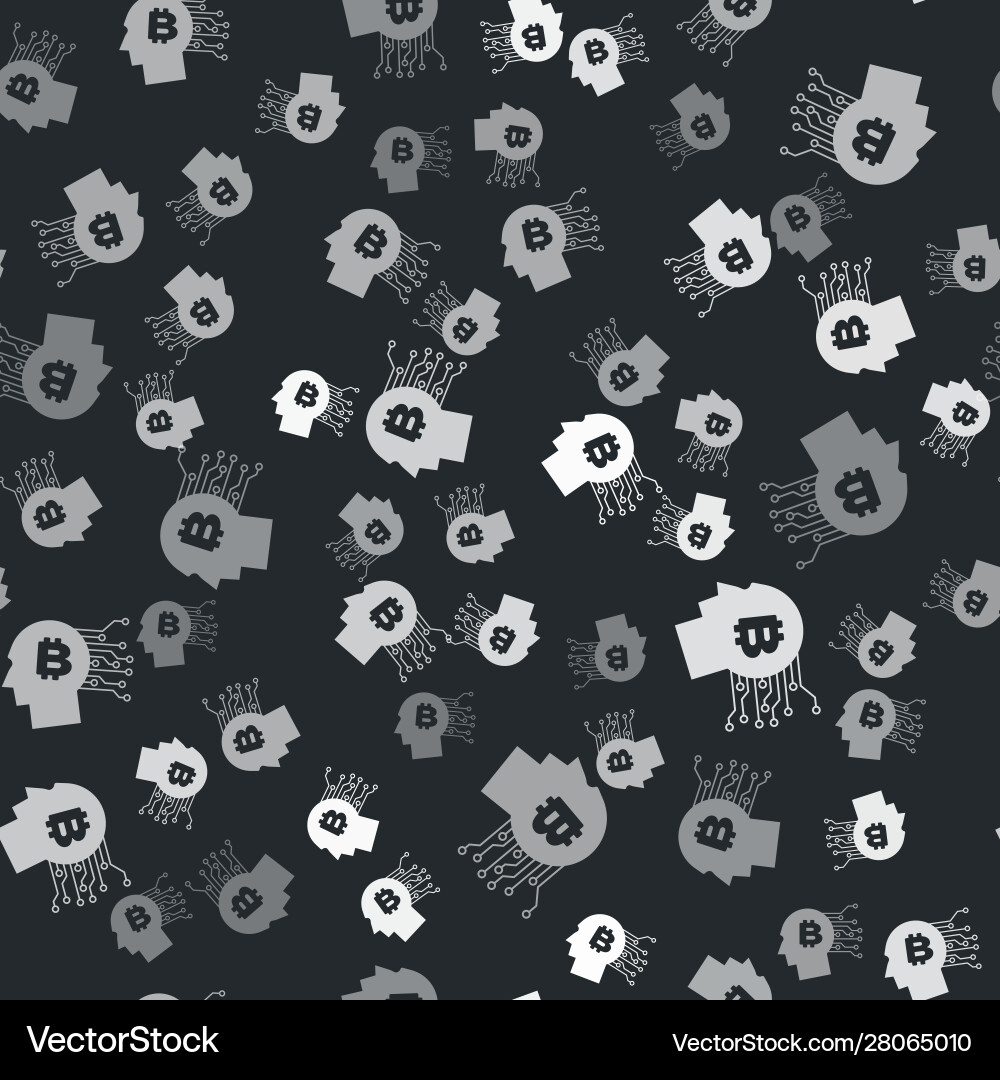 Grey bitcoin think icon isolated seamless pattern Vector Image
