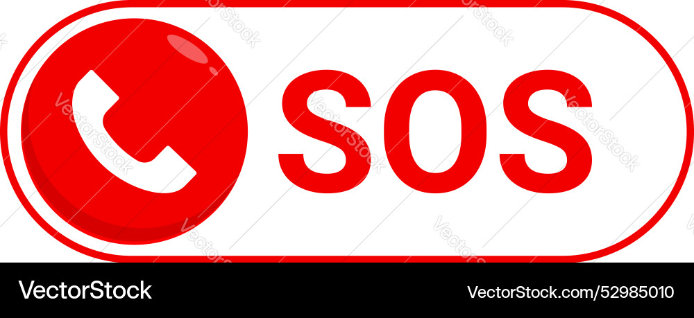 Red rounded sos button showing emergency call Red rounded sos button showing emergency call Vector Image