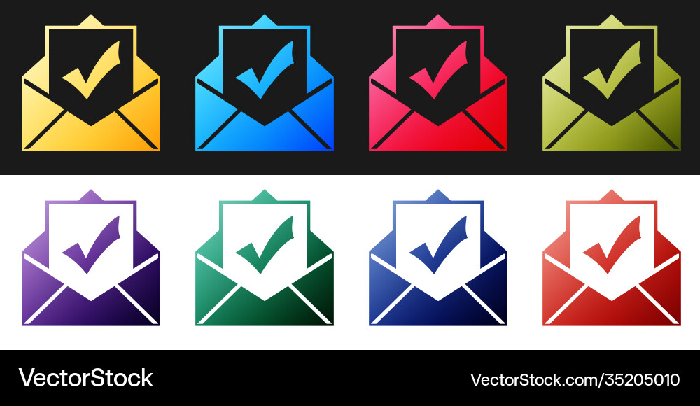 Set envelope with document and check mark icon Set envelope with document and check mark icon Vector Image