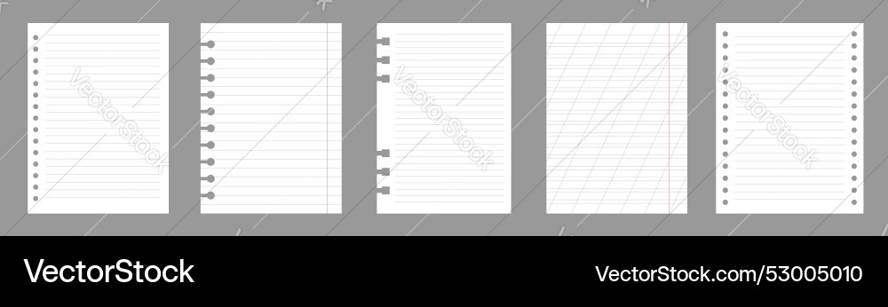 Set of notebook sheets isolated on gray background Set of notebook sheets isolated on gray background vector image