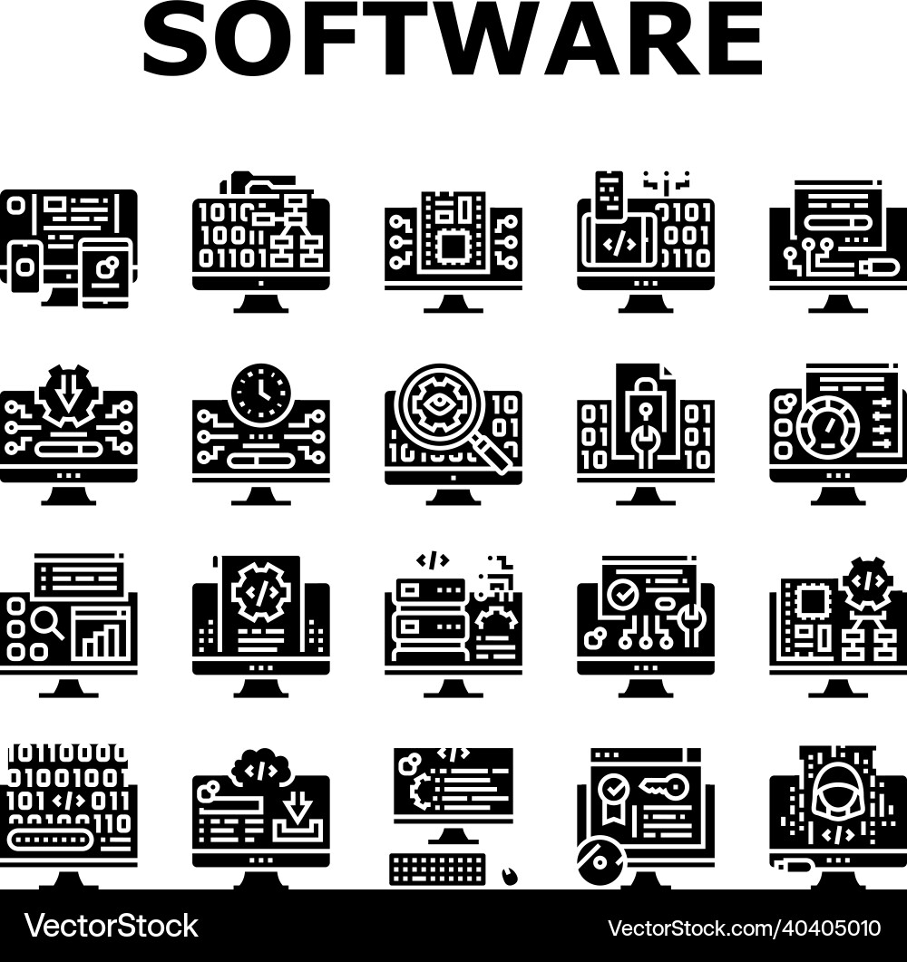 Software-Programm Entwicklung Icons Set Vektorbild