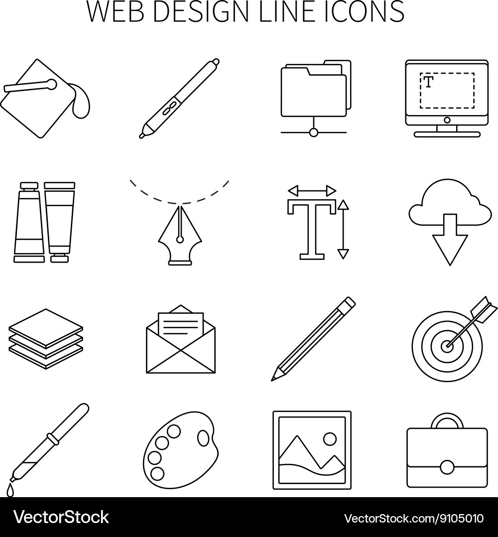 Web design line icon set vector image