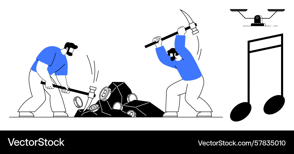 Workers breaking rocks with tools representing Workers breaking rocks with tools representing vector image