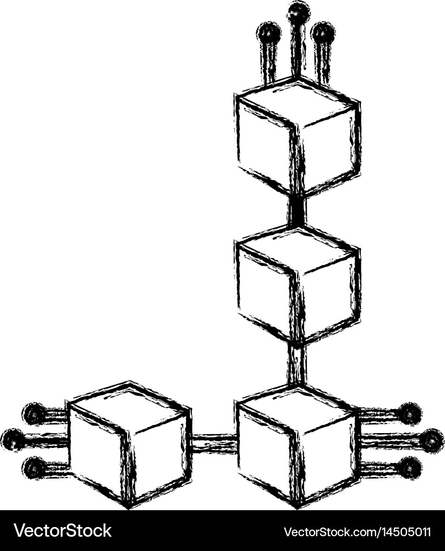 Figure cube with circuits network of communicatig Vector Image