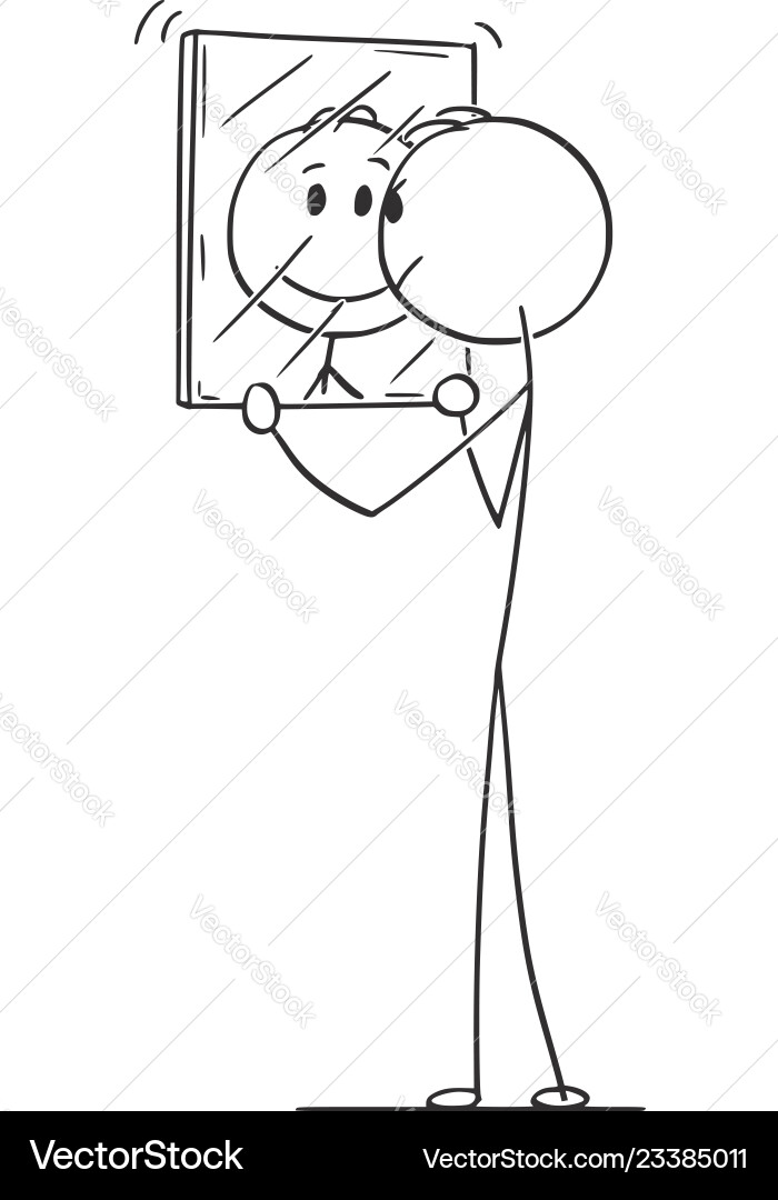 Man Looking in Mirror - Reflection vector image