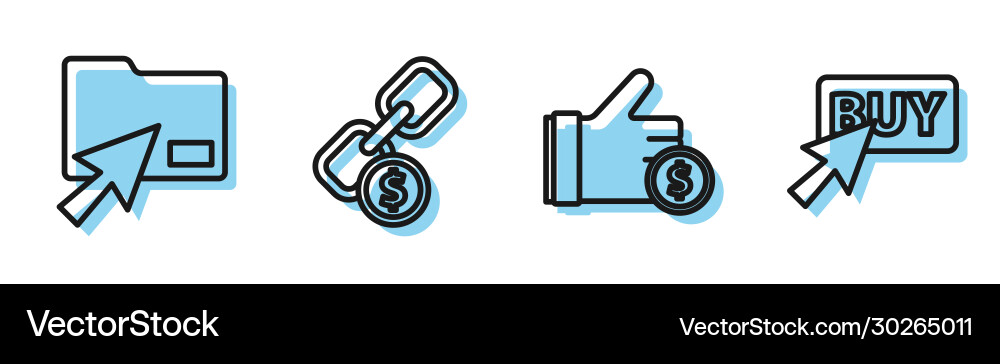 Set line hand holding coin cursor click document Vector Image