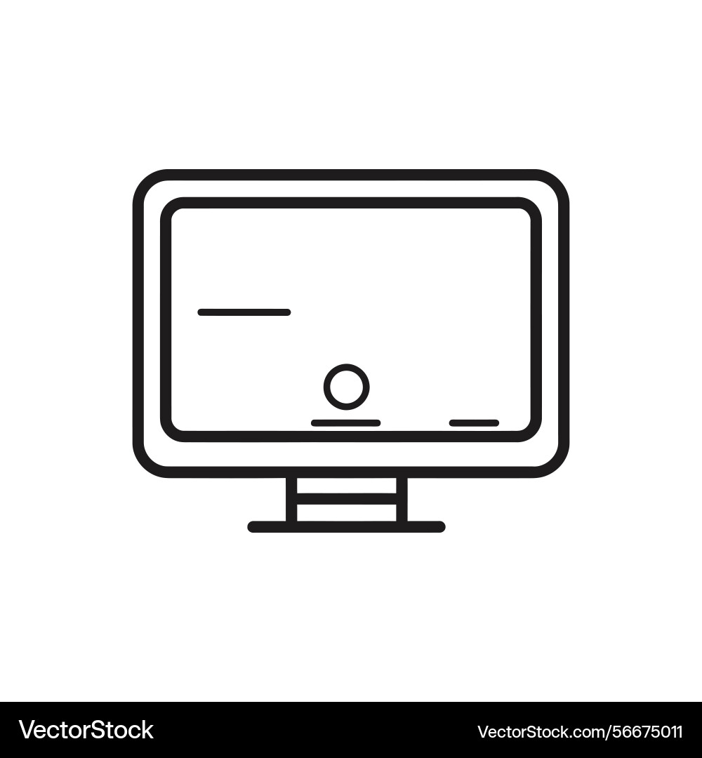 Simple line art monitor on stand with transparent vector image
