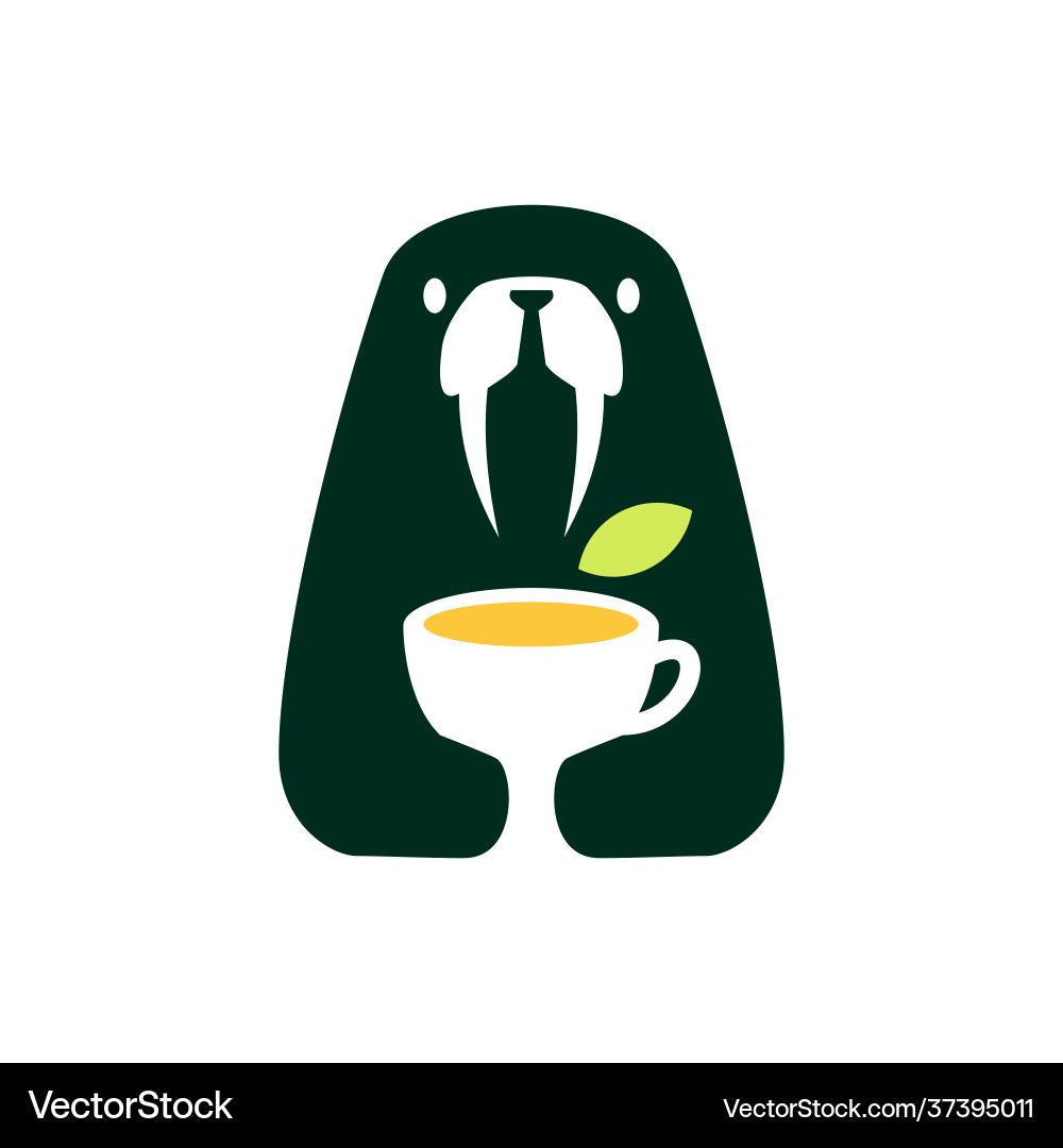 Walrus Teeblatt Tasse trinken negatives Raum-Logo-Symbol Walrus Teeblatt Tasse trinken negatives Raum-Logo-Symbol vektorbild