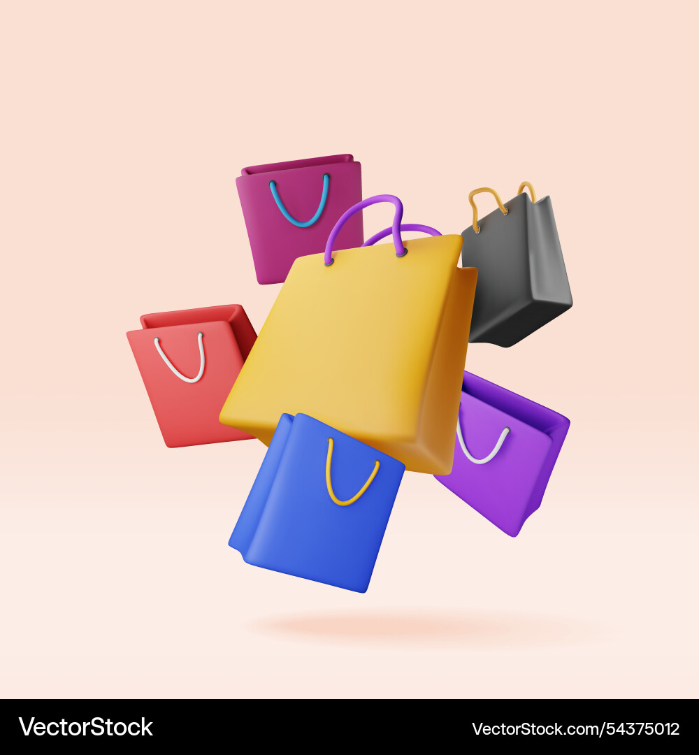 3d bunch of shopping bag isolated 3d bunch of shopping bag isolated vector image