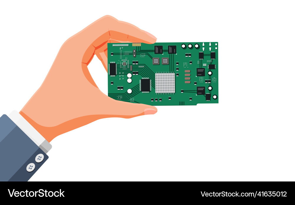 Computer processor chip in hand Computer processor chip in hand vector image
