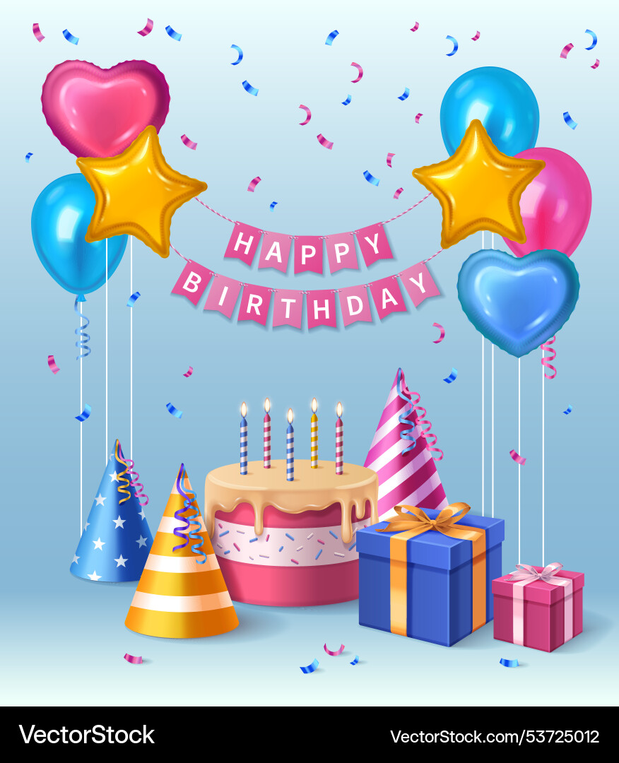 Happy birthday composition of realistic Happy birthday composition of realistic vector image