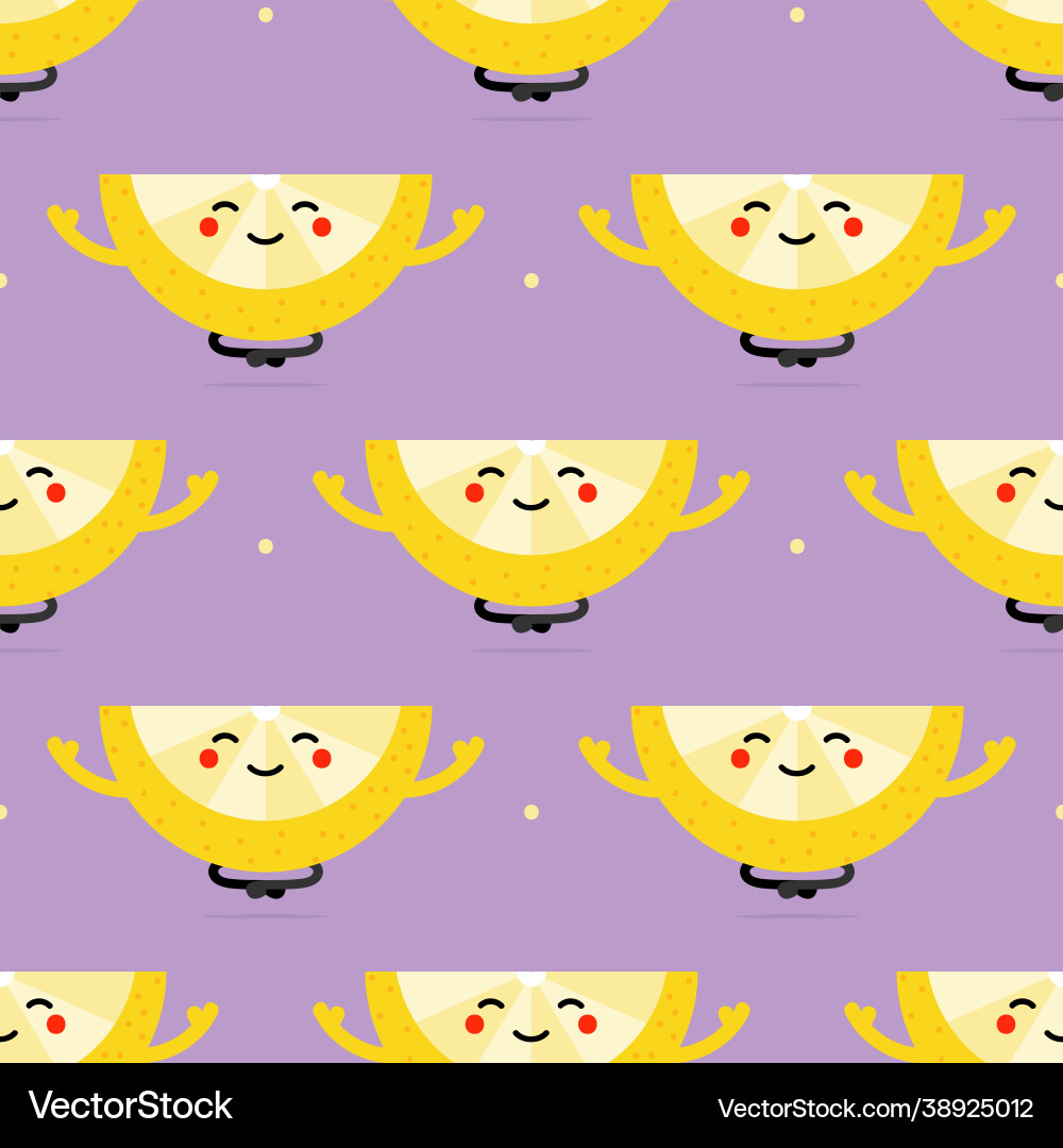 Lemon slice character relaxing meditating pattern Lemon slice character relaxing meditating pattern vector image