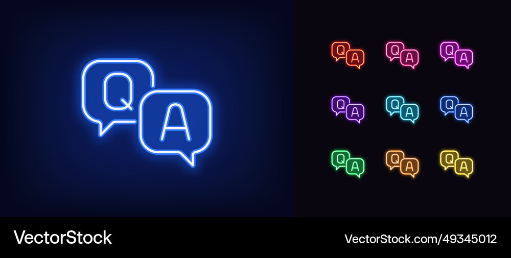 Outline neon qa icon glowing questions Outline neon qa icon glowing questions vector image