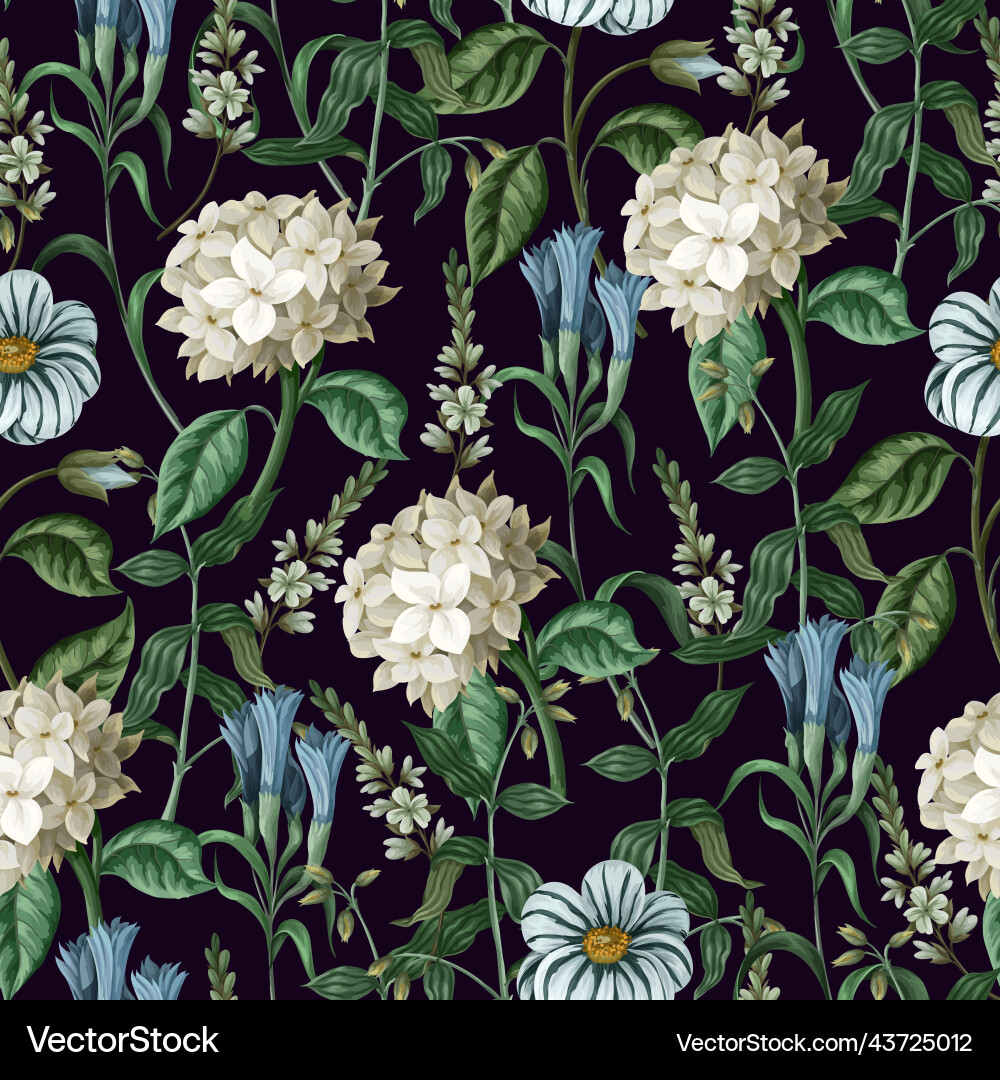 Seamless botanical pattern with hydrangeas Seamless botanical pattern with hydrangeas vector image
