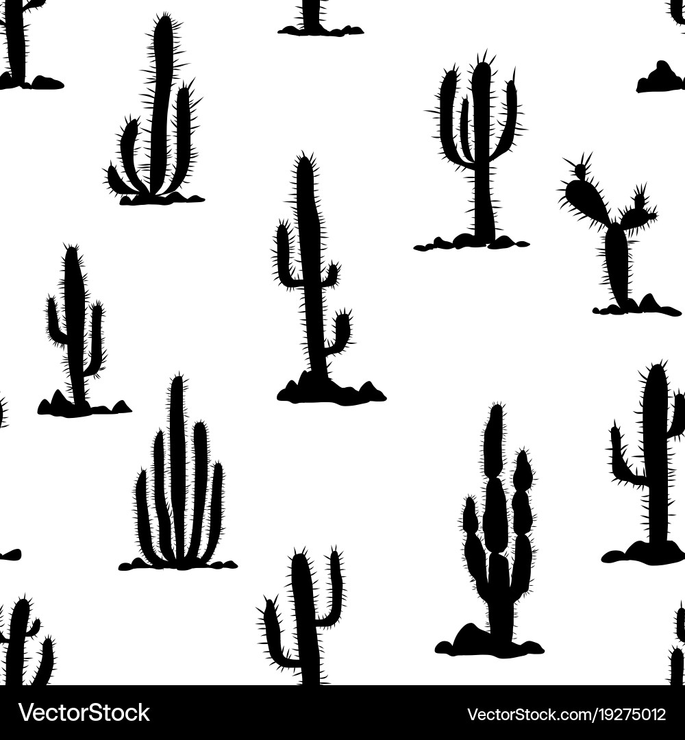 Seamless pattern with cactuses and stones vector image