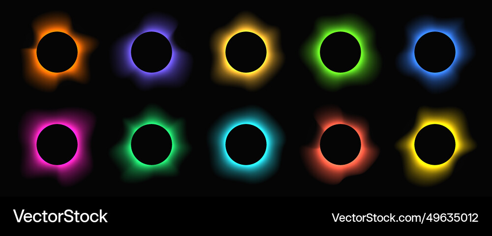 Set of circle illuminate light frames with color vector image