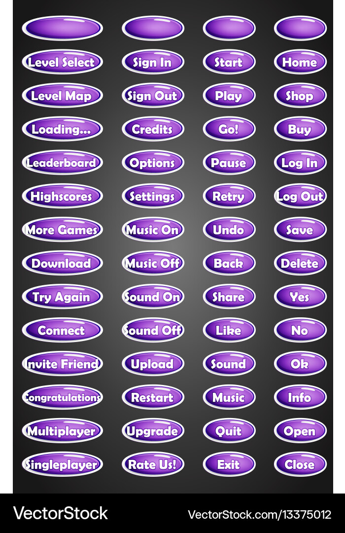 Set of text game buttons in cartoon style vector image