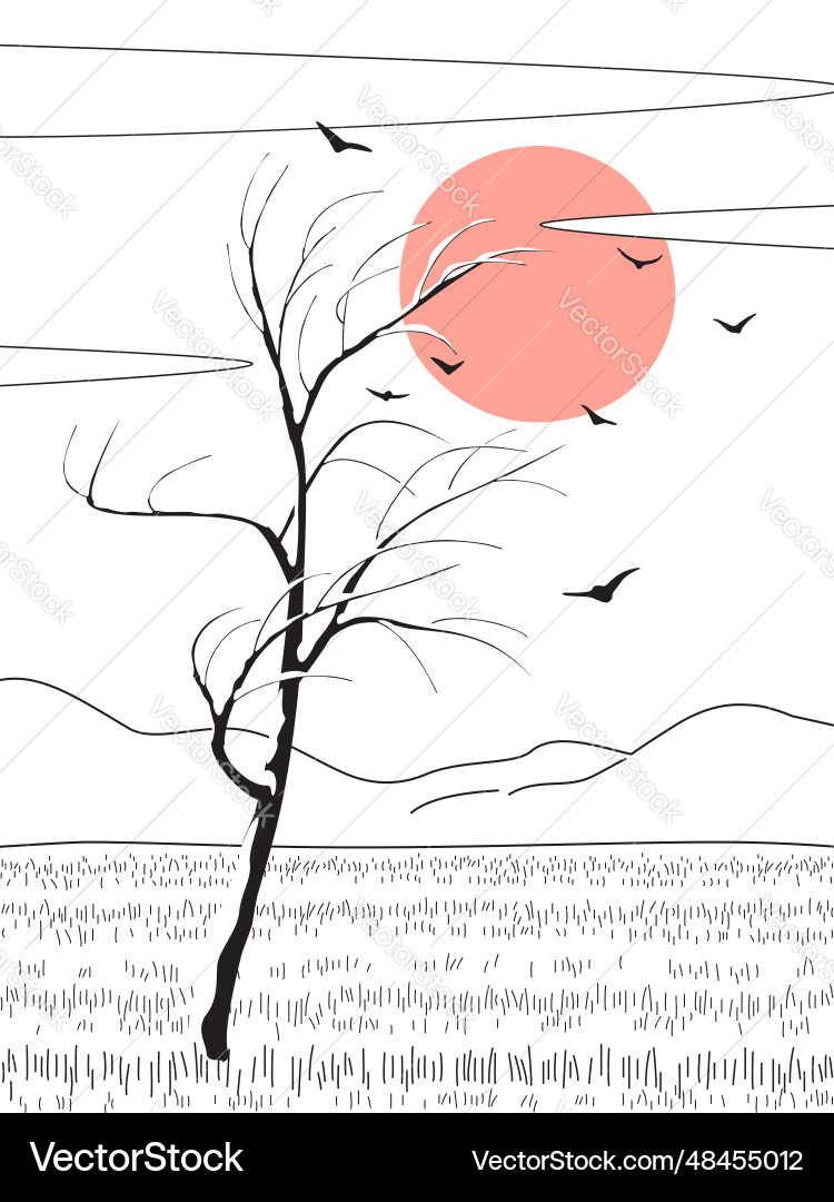 Simple with snow covered tree in field Simple with snow covered tree in field vector image