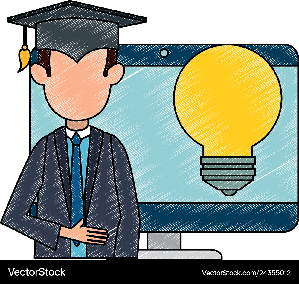 Student graduated with computer and bulb Student graduated with computer and bulb Vector Image