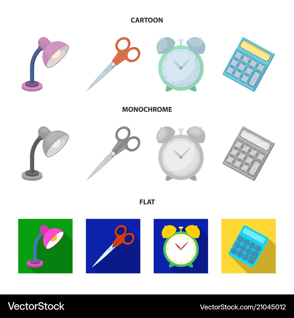 Table lamp scissors alarm clock calculator vector image