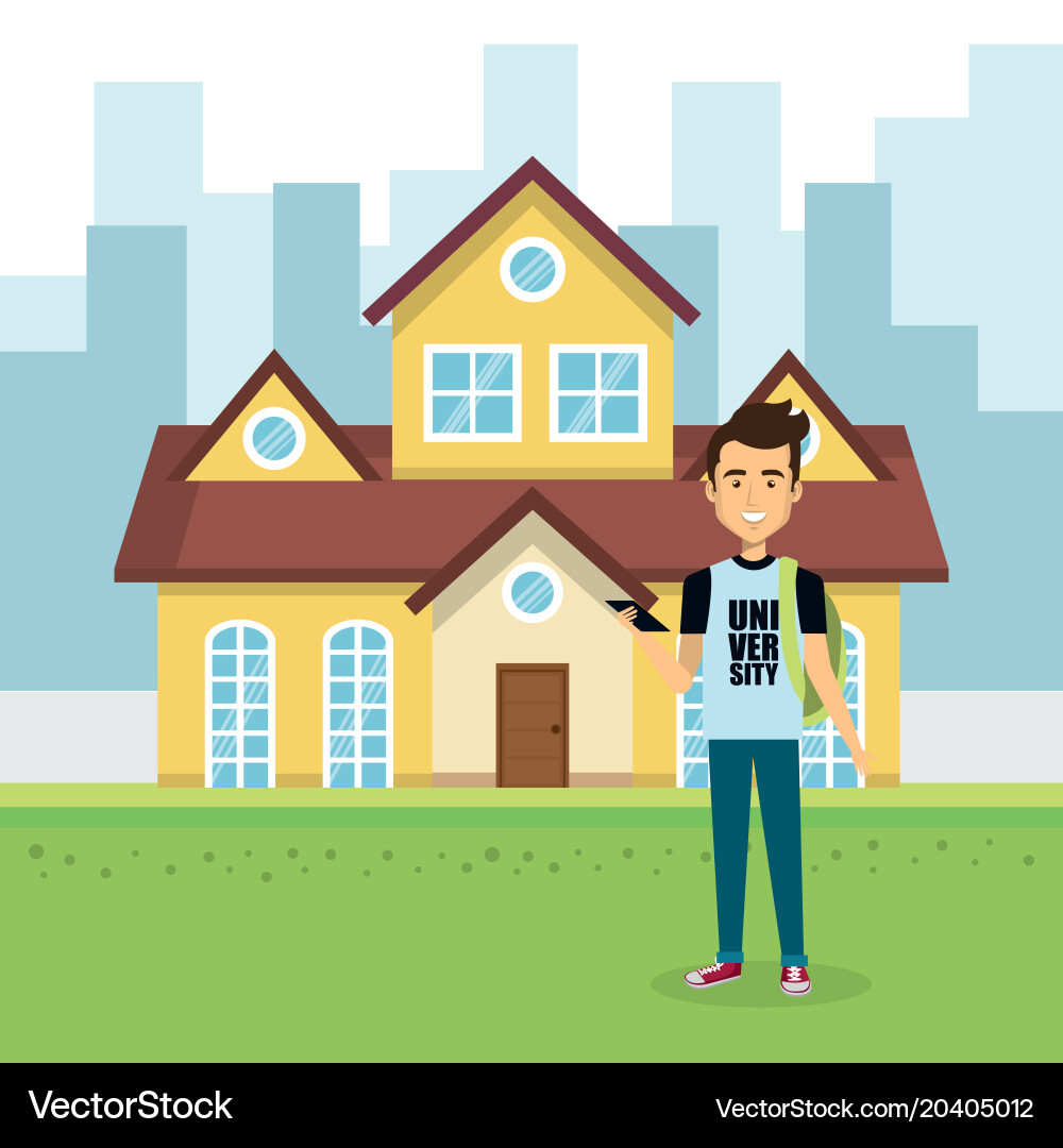 Young man outside house – Royalty-Free Vector | VectorStock, image size:1000x1080