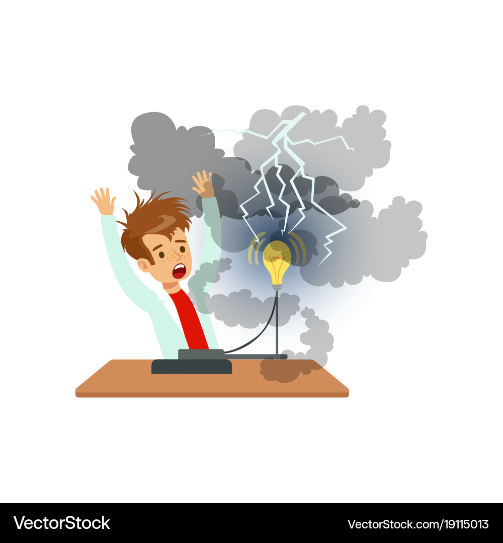 Boy scientist after a failed physical experiment vector image