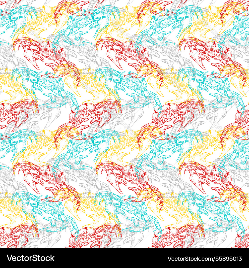 Crab pattern seamless hand drawing sketch linear Vector Image