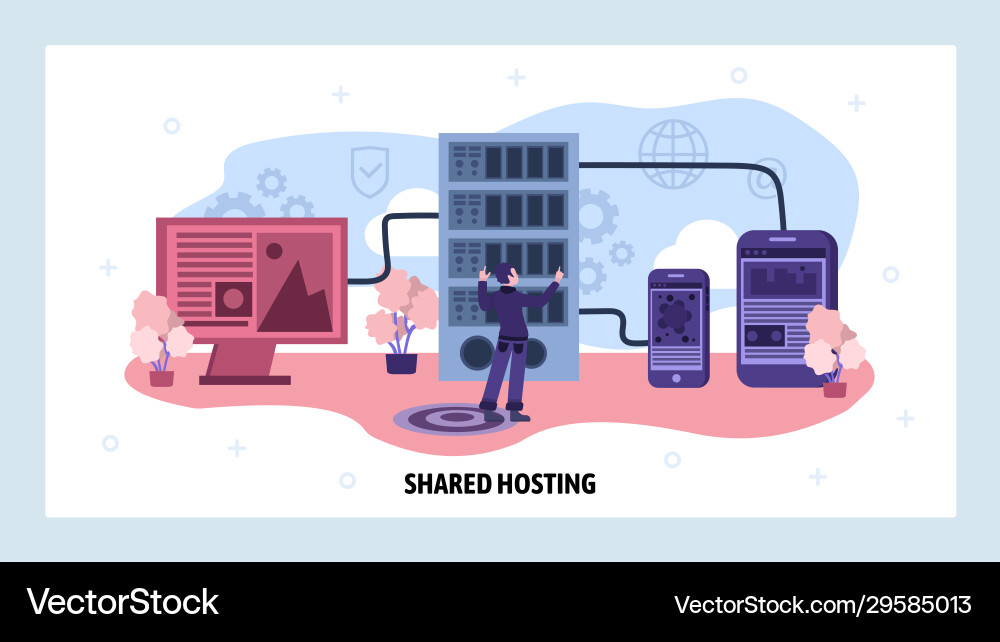 Data center and web hosting concept engineer Data center and web hosting concept engineer Vector Image