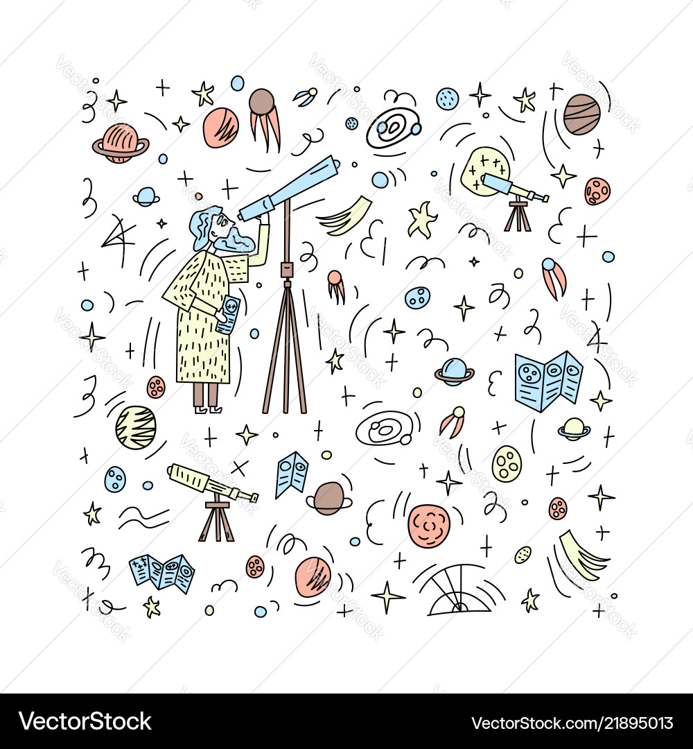 Design of astronomers and space objects Vector Image