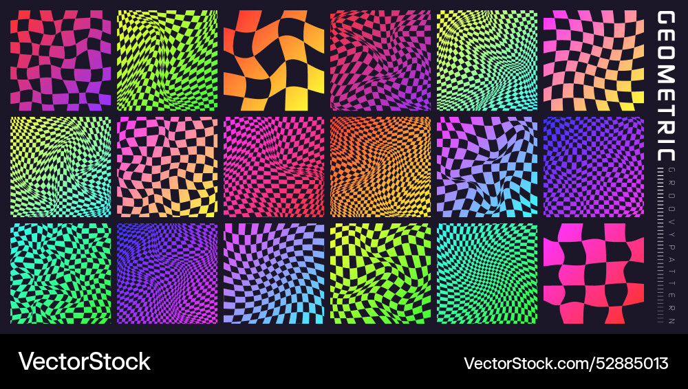 Groovy checkered pattern colorful distorted tiled Groovy checkered pattern colorful distorted tiled vector image