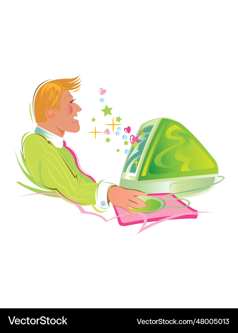 Man working on a computer isolated white vector image