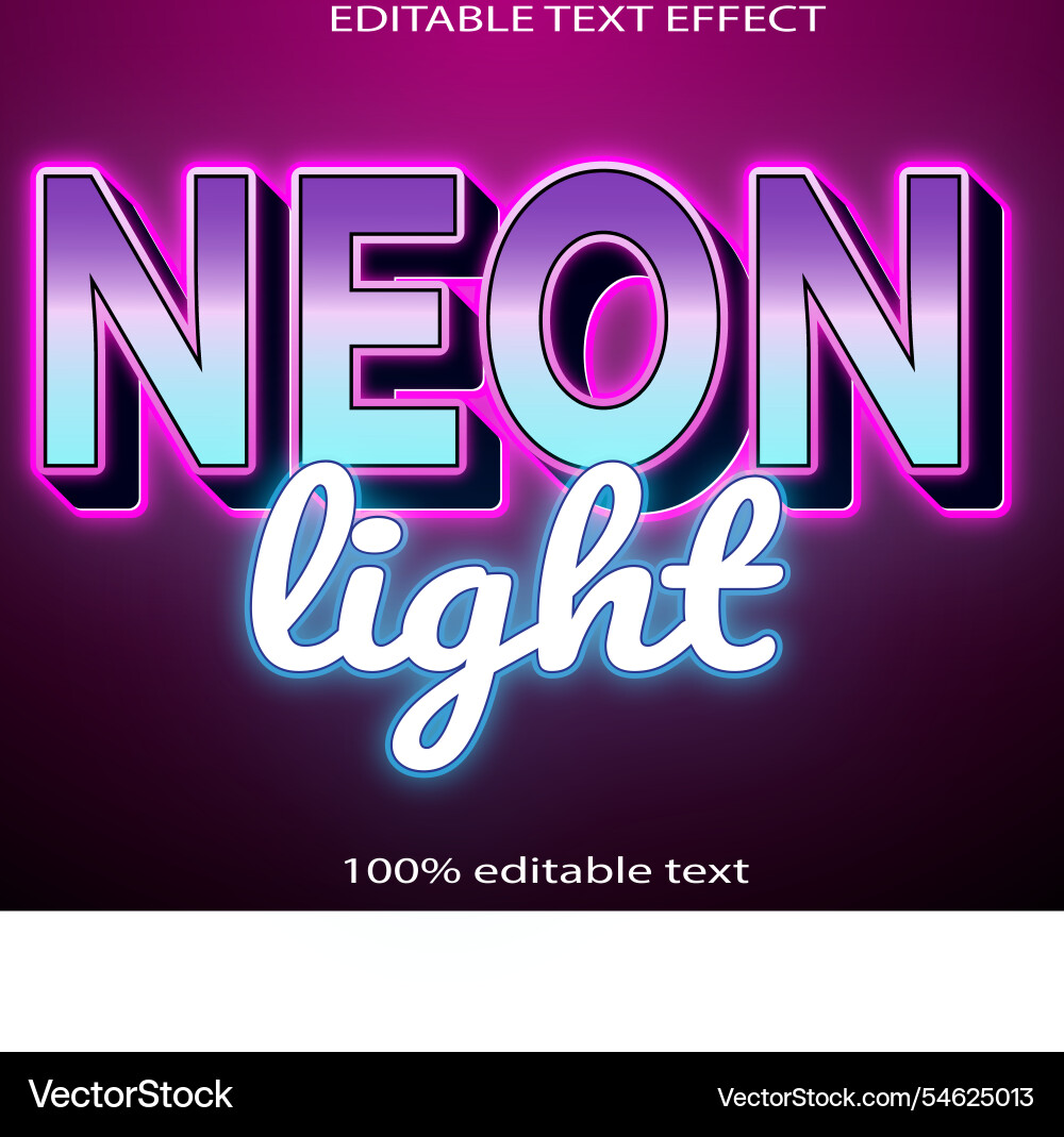 Neon light editable text effect 3d emboss Neon light editable text effect 3d emboss Vector Image