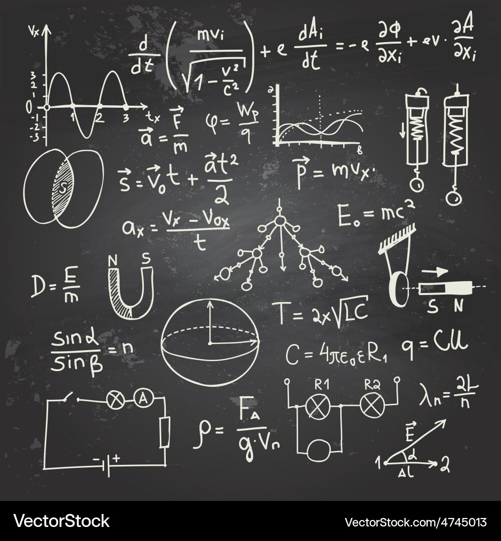Physics Formulas and Chalkboard Drawing vector image