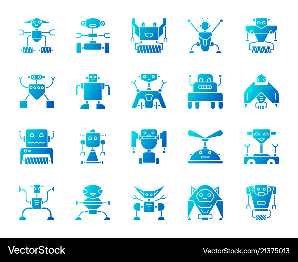 Robot simple blue gradient icons set Robot simple blue gradient icons set vector image
