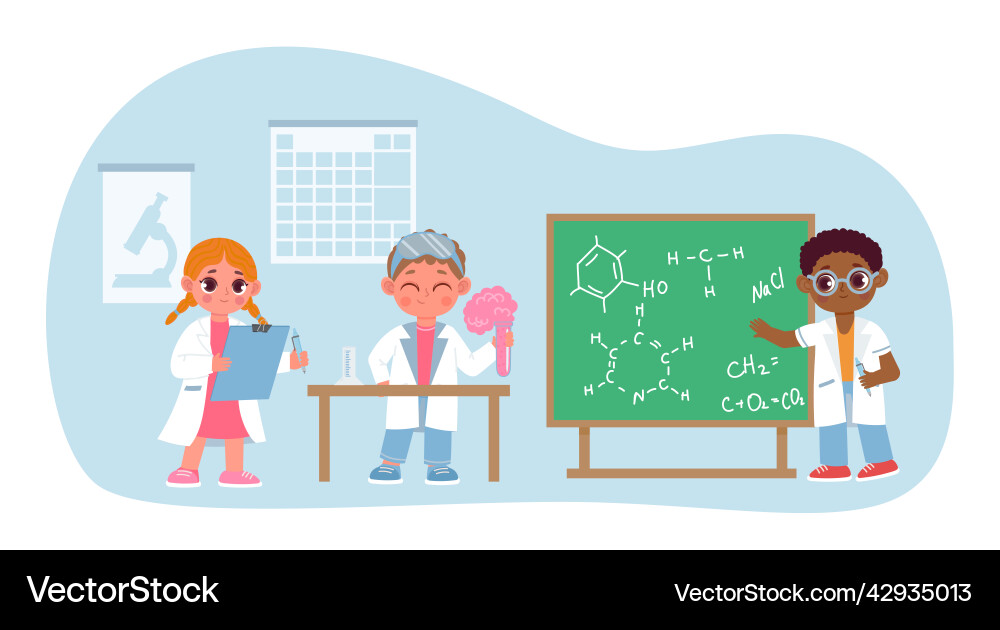School kids learning class in science laboratory Vector Image