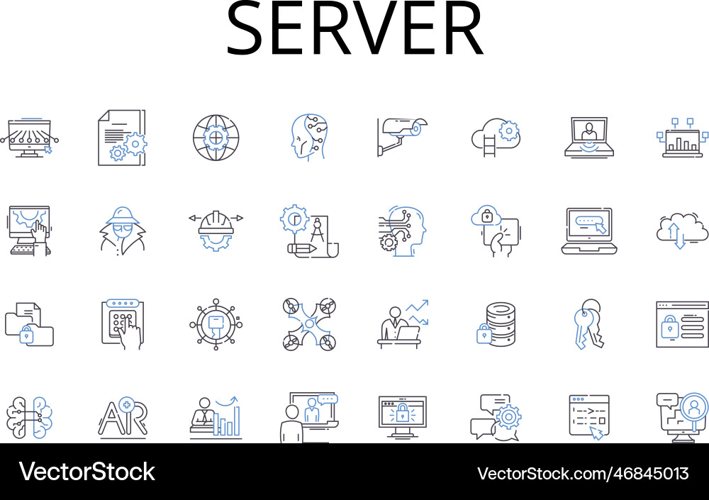 Server line icons collection host node machine Vector Image