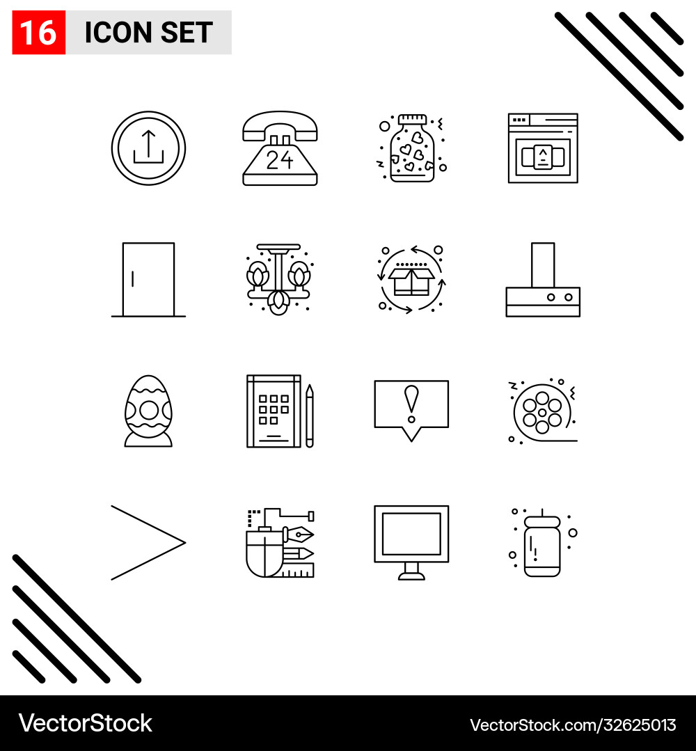 Set 16 outlines on grid for html code contact vector image