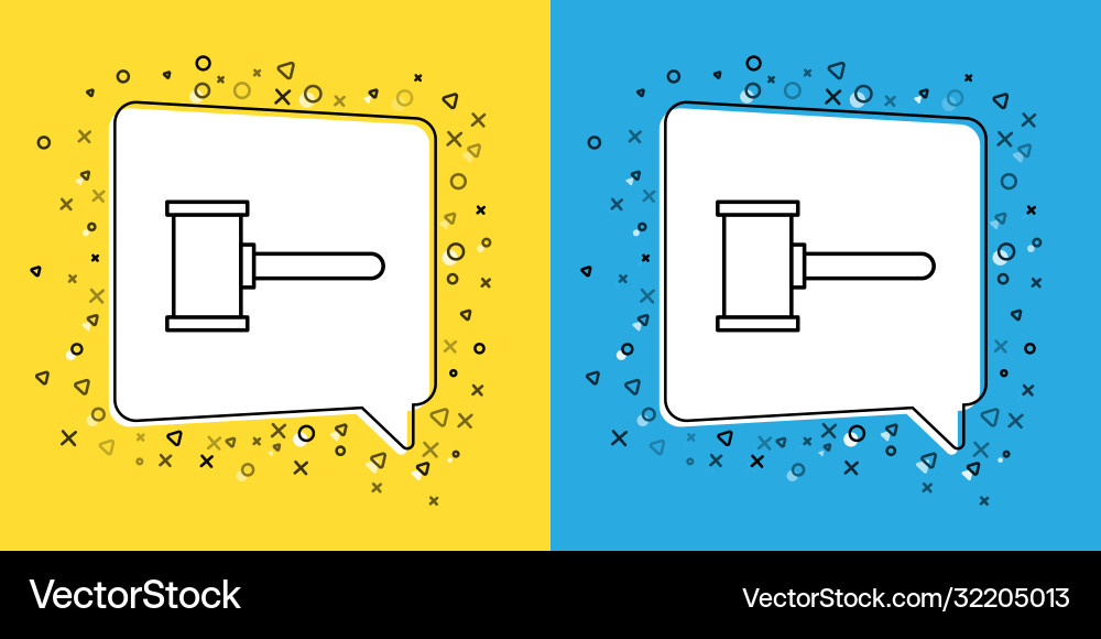 Set line judge gavel icon isolated on yellow Set line judge gavel icon isolated on yellow vector image